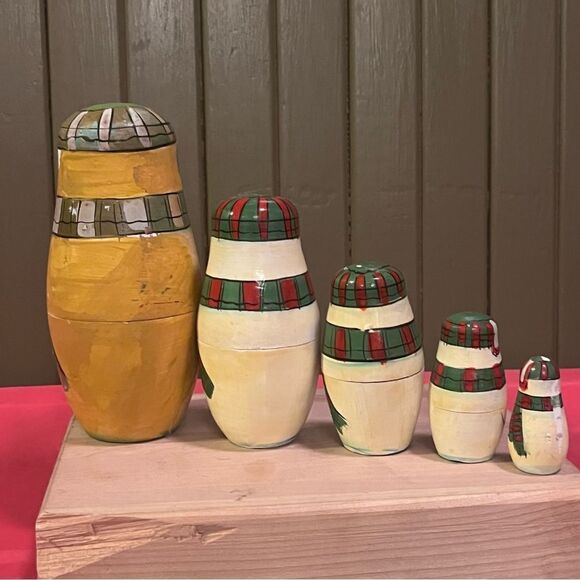 Vintage Snowman Nesting Dolls Hand Painted Terry’s Village 5 Figures - Picture 5 of 8